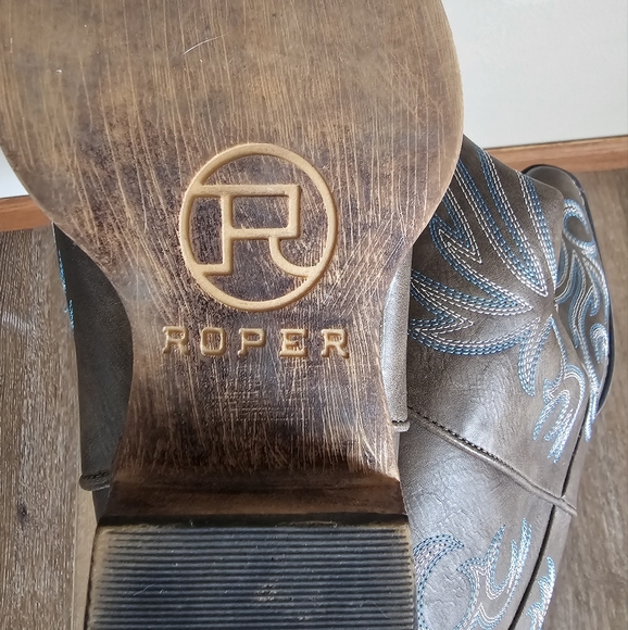 Brown Cowboy Boots with Blue Embroidery - Picture 2 of 2